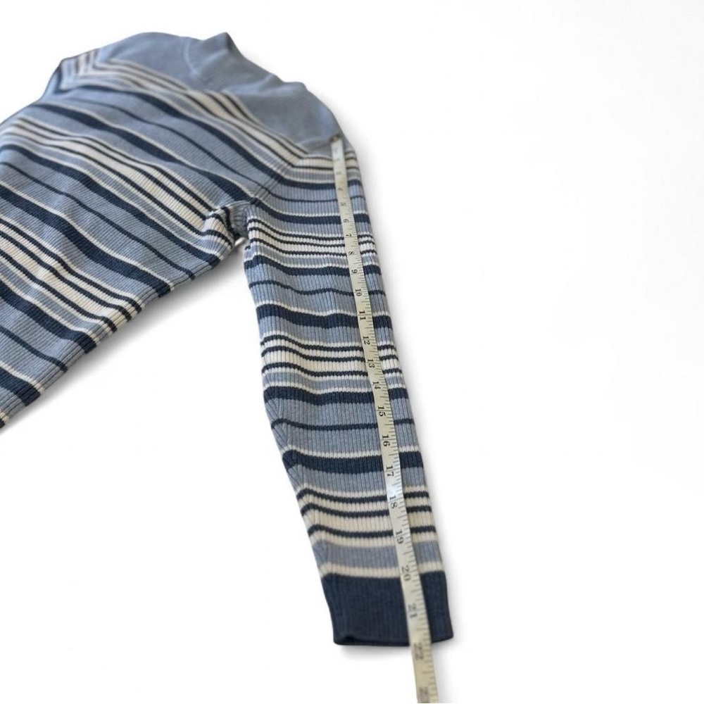 90s Navy Blue White Striped Cotton Mock Neck Ribbed Sweater Size Petite Large - Picture 6 of 7